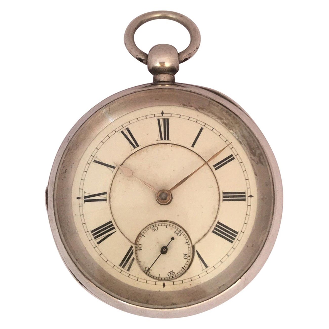 Antique Silver American Watch Co. Waltham Mass Key-Winding Pocket Watch For Sale