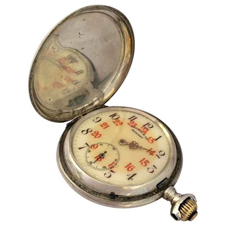 Antique Silver Full Hunter Hand Winding Pocket Watch For Sale at 1stDibs