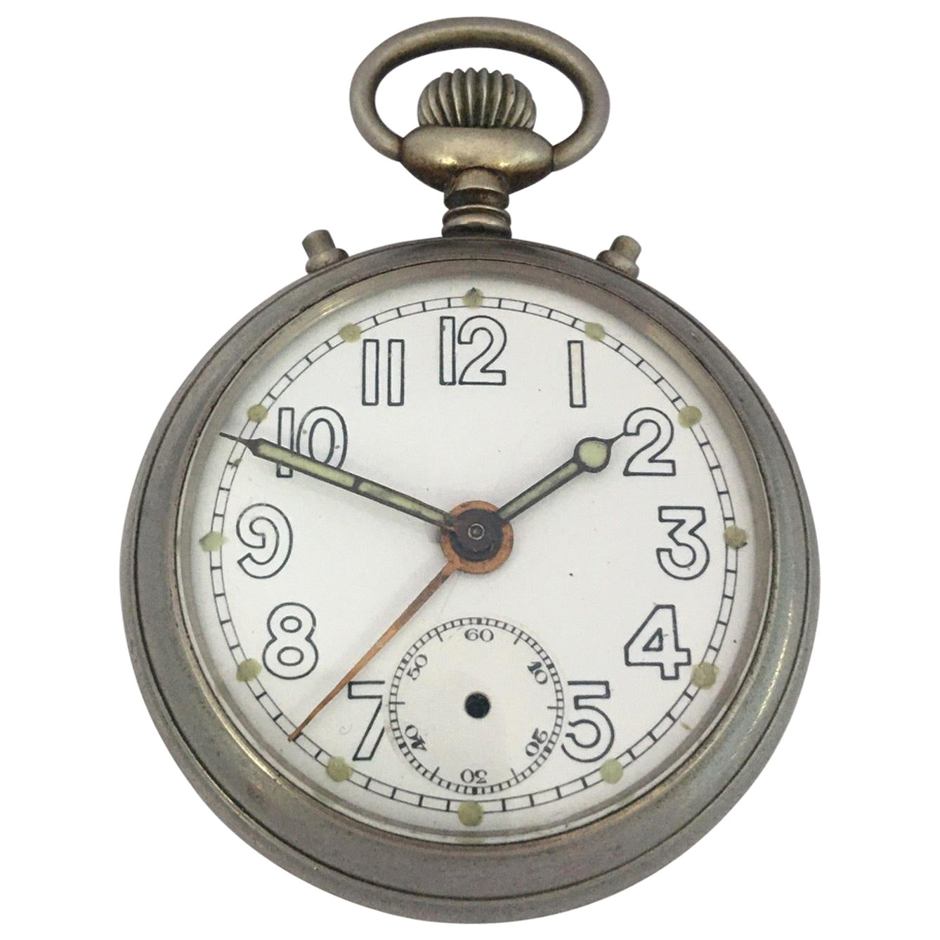 Antique Silver Plated Alarm Pocket Watch Signed Junghans For Sale