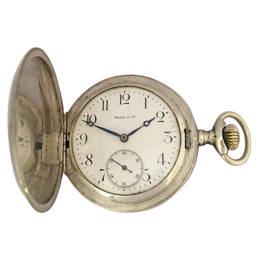 Antique Hand Winding Full Hunter Silver Pocket Watch For Sale