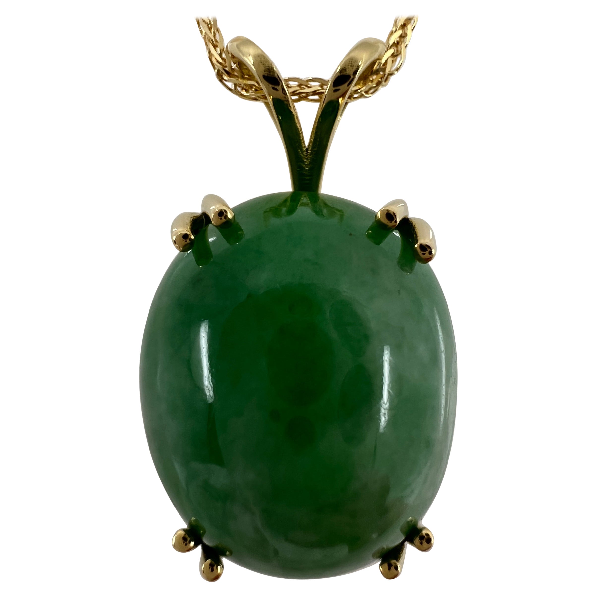 35.69ct GIA Certified Untreated Jadeite Jade A Grade 18k Yellow Gold Pendant For Sale