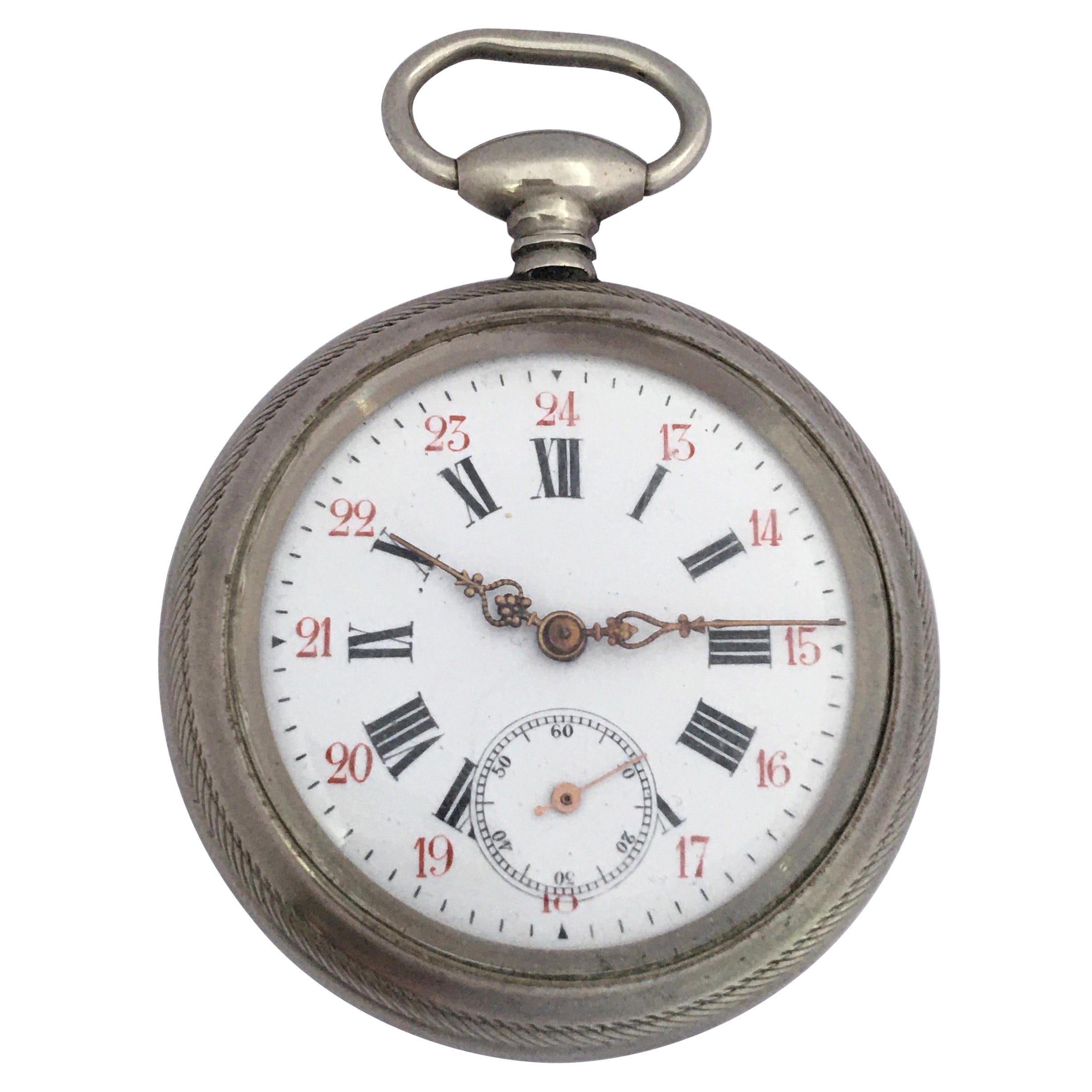 Antique Silver Plated Key Winding Pocket Watch For Sale