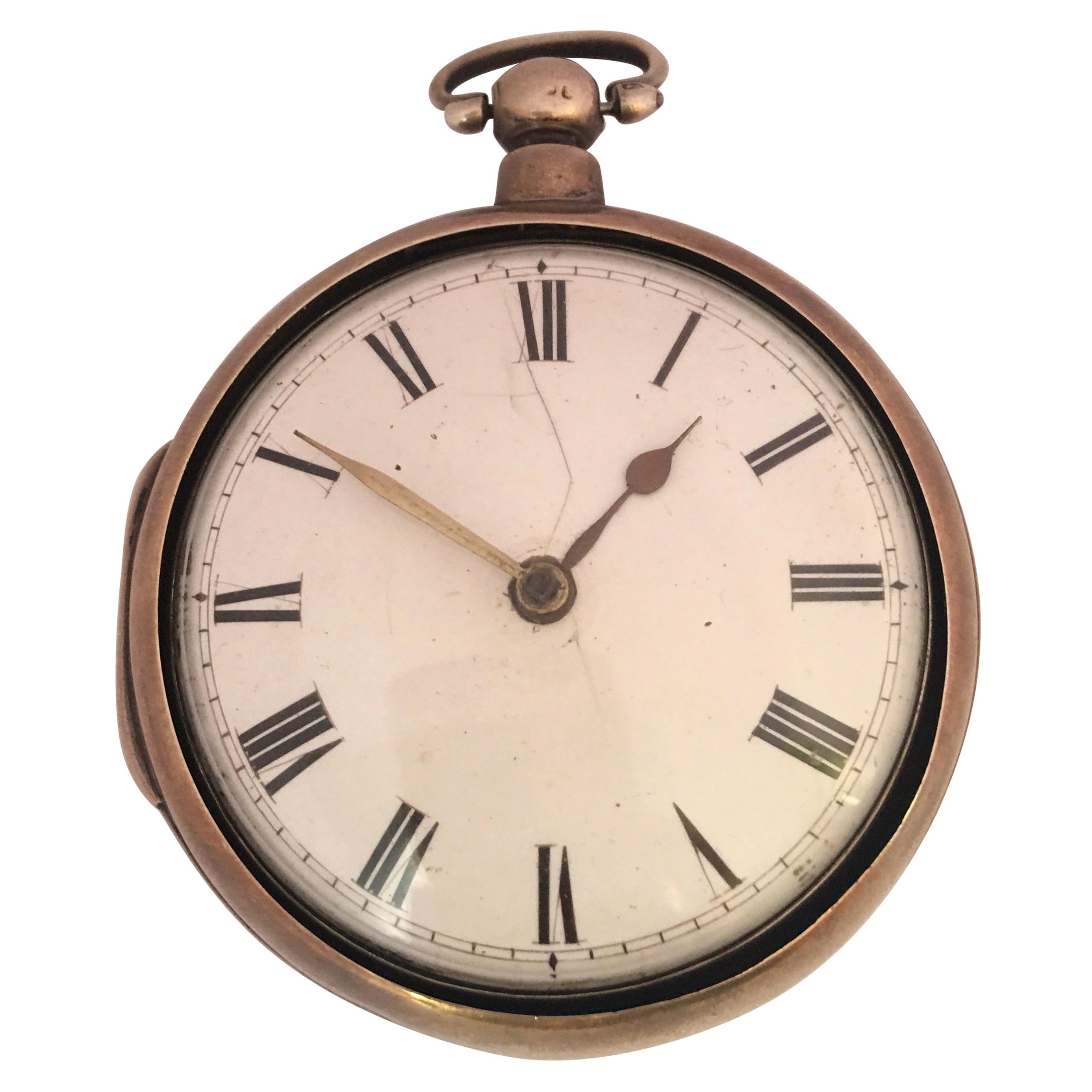 Early English Silver Pair Cased Verge Pocket Watch For Sale