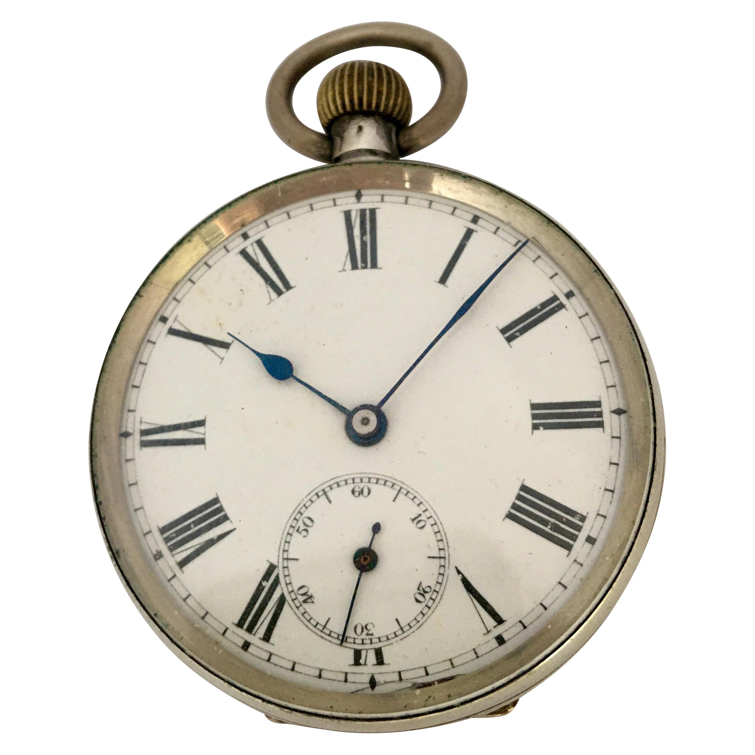Antique Silver Hand-Winding Pocket Watch For Sale