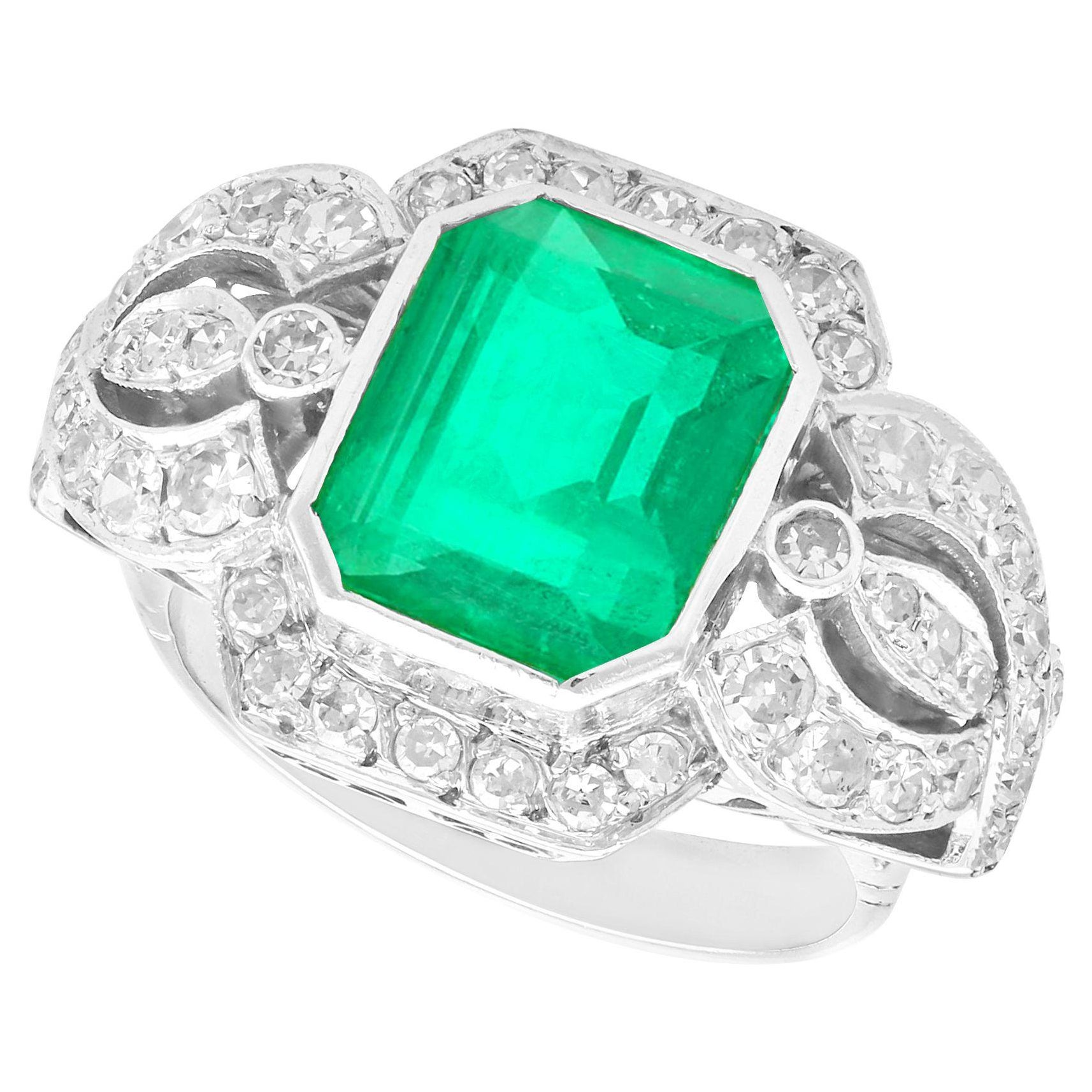 Vintage 4.85 Carat  Emerald and 1.80 Carat Diamond White Gold Gold Dress Ring For Sale