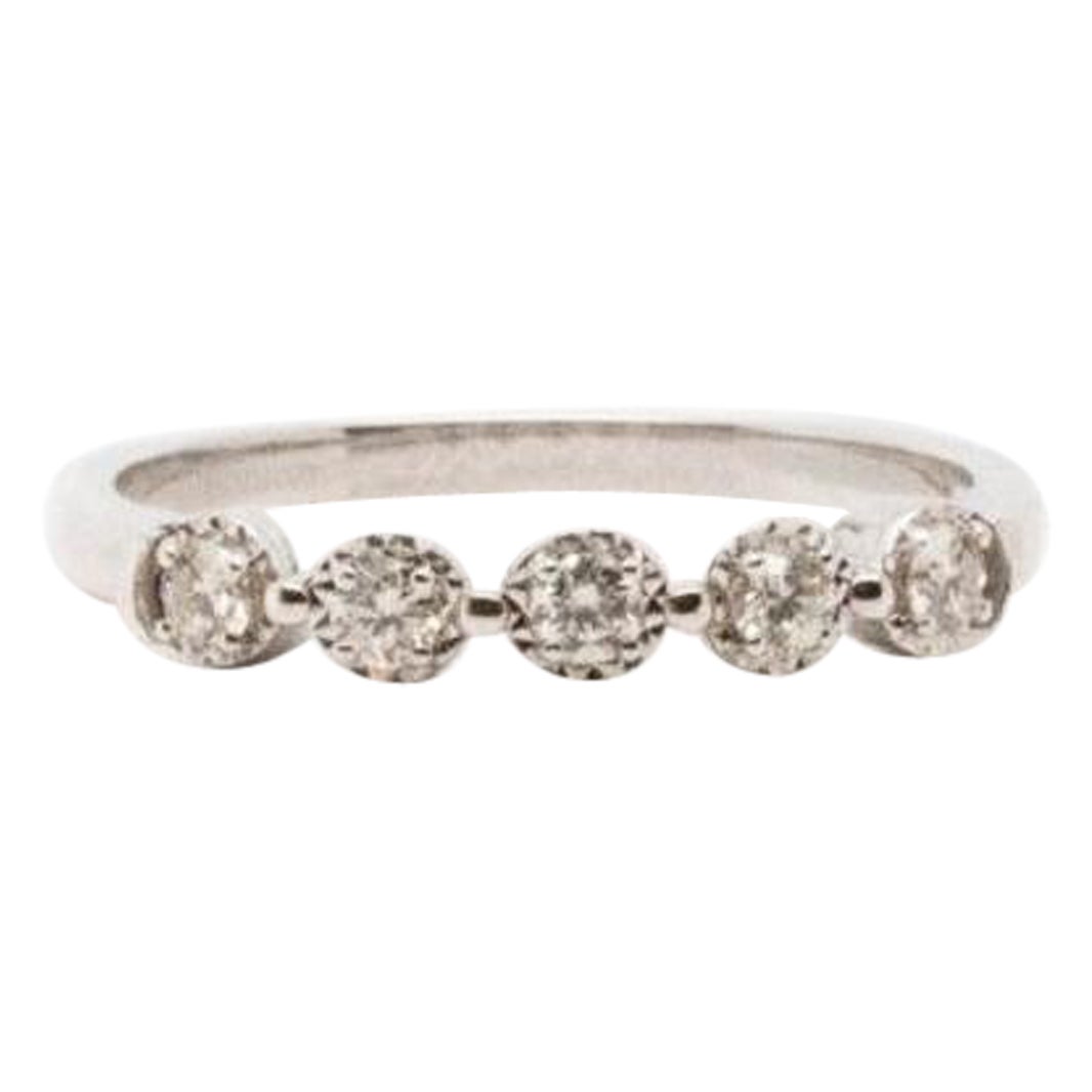 Stunning 18k White Gold Thin Band Ring with 0.06 Ct Natural Diamonds at