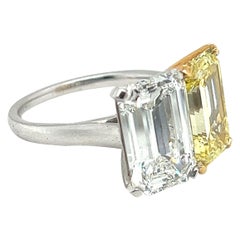 GIA Certified Toi et Moi Emerald-Cut Fancy Color Diamond Ring