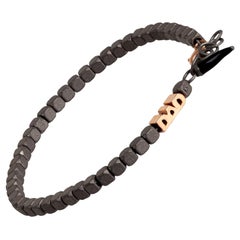 Men's Titanium Bracelet, Cuby Line, Dad in 9KT Red Gold and Black Lucky Horn