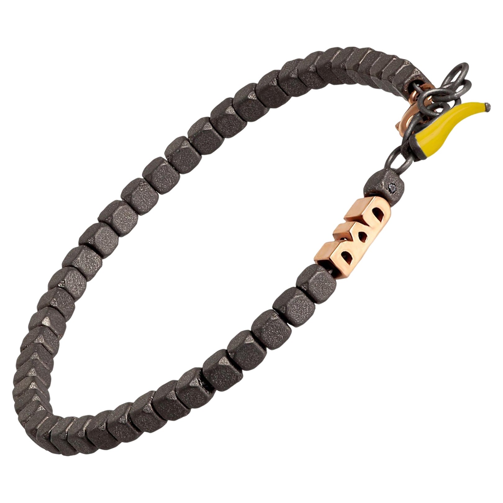 Men's Titanium Bracelet, Cuby Line, Dad in 9KT Red Gold and Yellow Lucky Horn For Sale