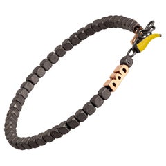 Men's Titanium Bracelet, Cuby Line, Dad in 9KT Red Gold and Yellow Lucky Horn