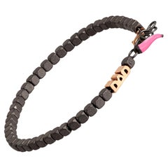 Men's Titanium Bracelet, Cuby Line, Dad in 9Kt Red Gold and Pink Lucky Horn