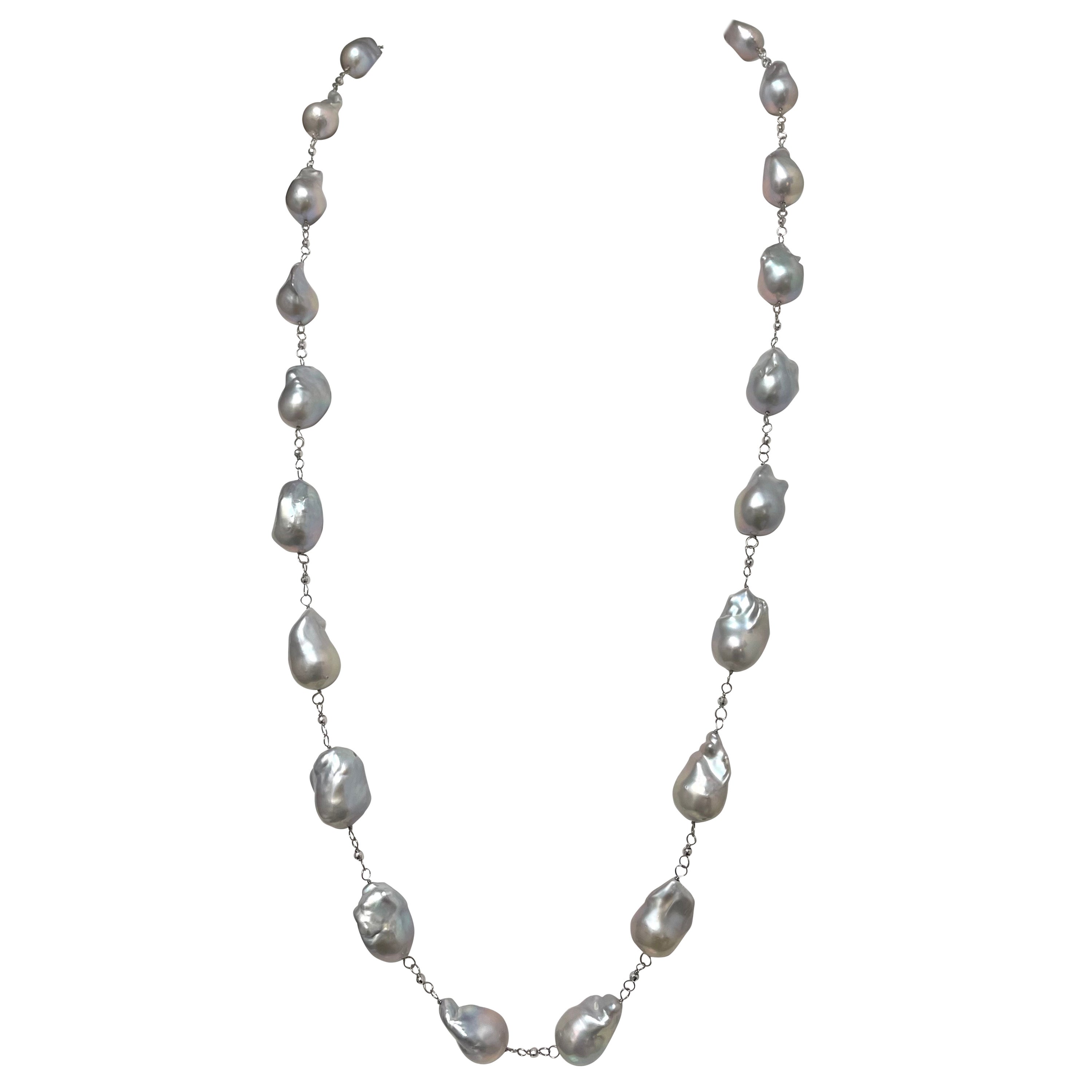 Extra Large Silver-Gray Freshwater Pearl Necklace For Sale