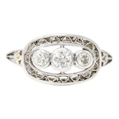 1910 Edwardian 0.27 Carat Old Mine Diamond Antique Three Stone Band Ring
