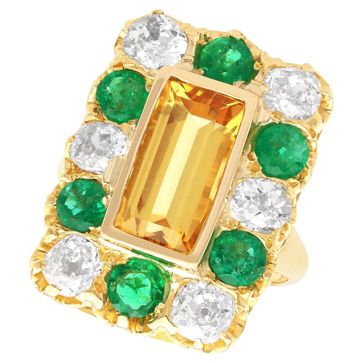 3.45 Carat Topaz and 1.86 Carat Emerald Diamond and Yellow Gold Dress Ring For Sale