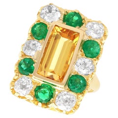 3.45 Carat Topaz and 1.86 Carat Emerald Diamond and Yellow Gold Dress Ring
