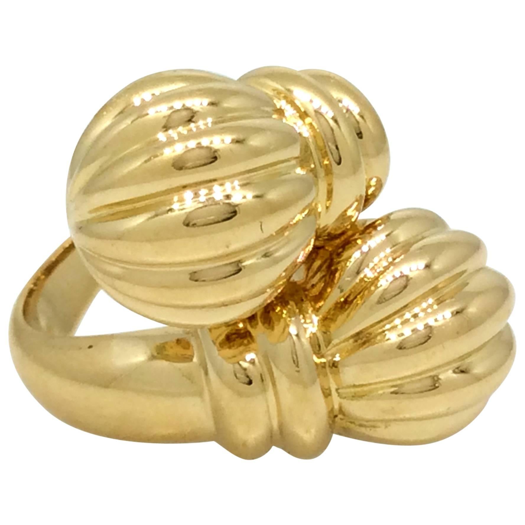 Boucheron Gold Double Finial Wrap Ring in 18k Yellow Gold For Sale