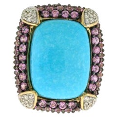 Carlo Viani Ring featuring Robins Egg Blue Turquoise, Bubble Gum Pink Sapphire
