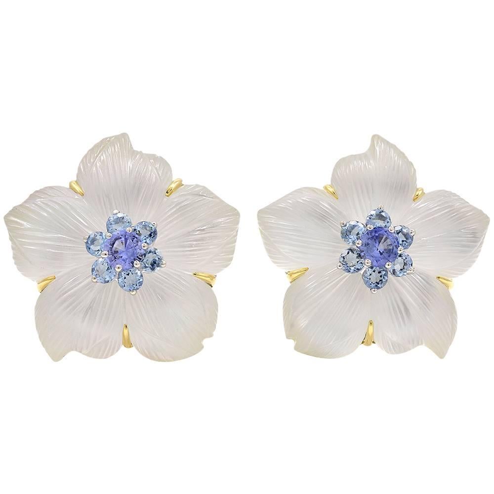 Seaman Schepps Large Crystal Aquamarine Sapphire Gold Ear Clips