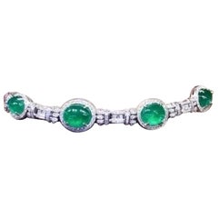 AIG Certified 48.00 Carats Zambian Emeralds  5.00 Ct Diamonds 18K Gold Choker