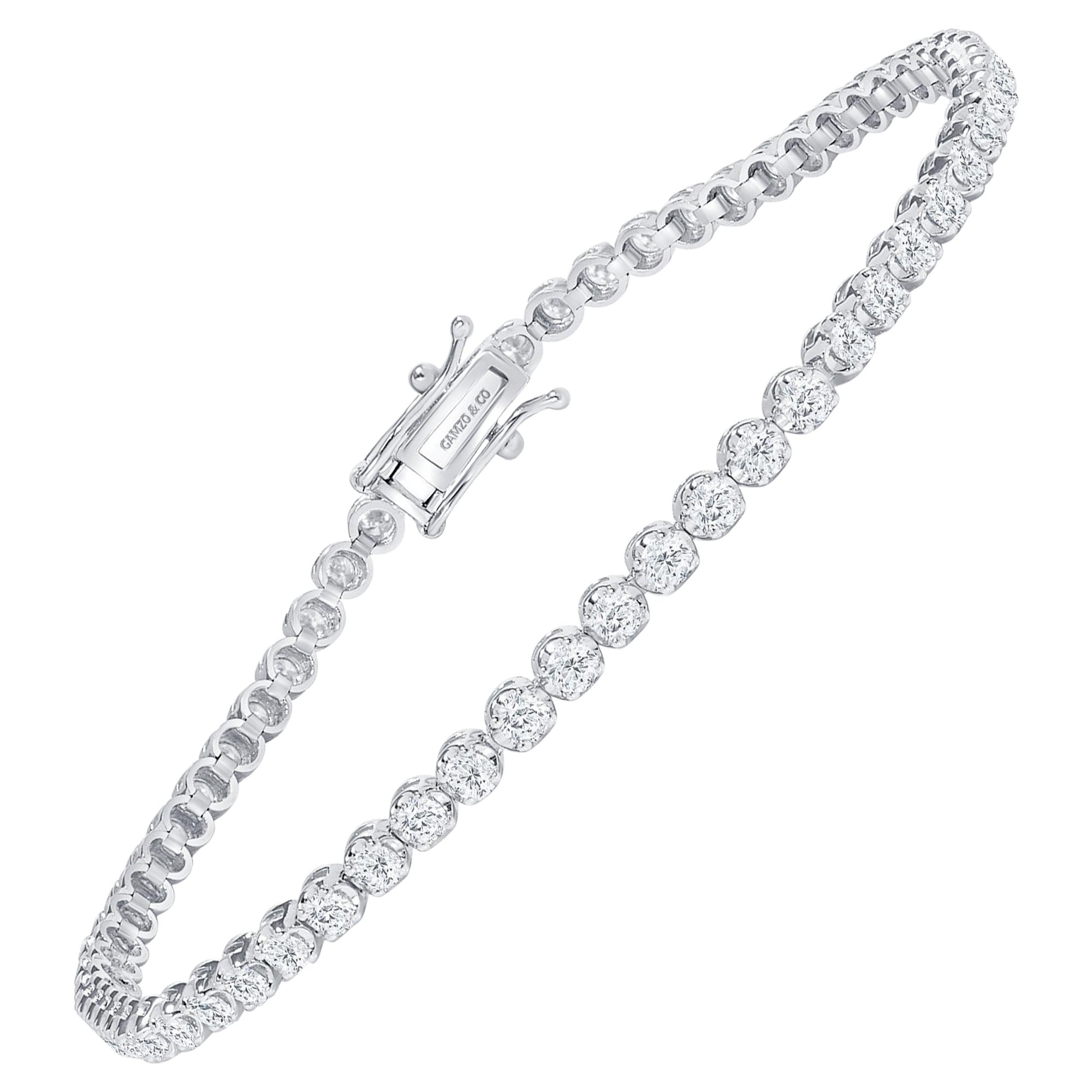 14k White Gold 3 Carat Round Diamond Illusion Setting Tennis Bracelet For Sale