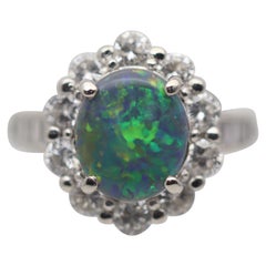 Australian Black Opal Diamond Platinum Ring