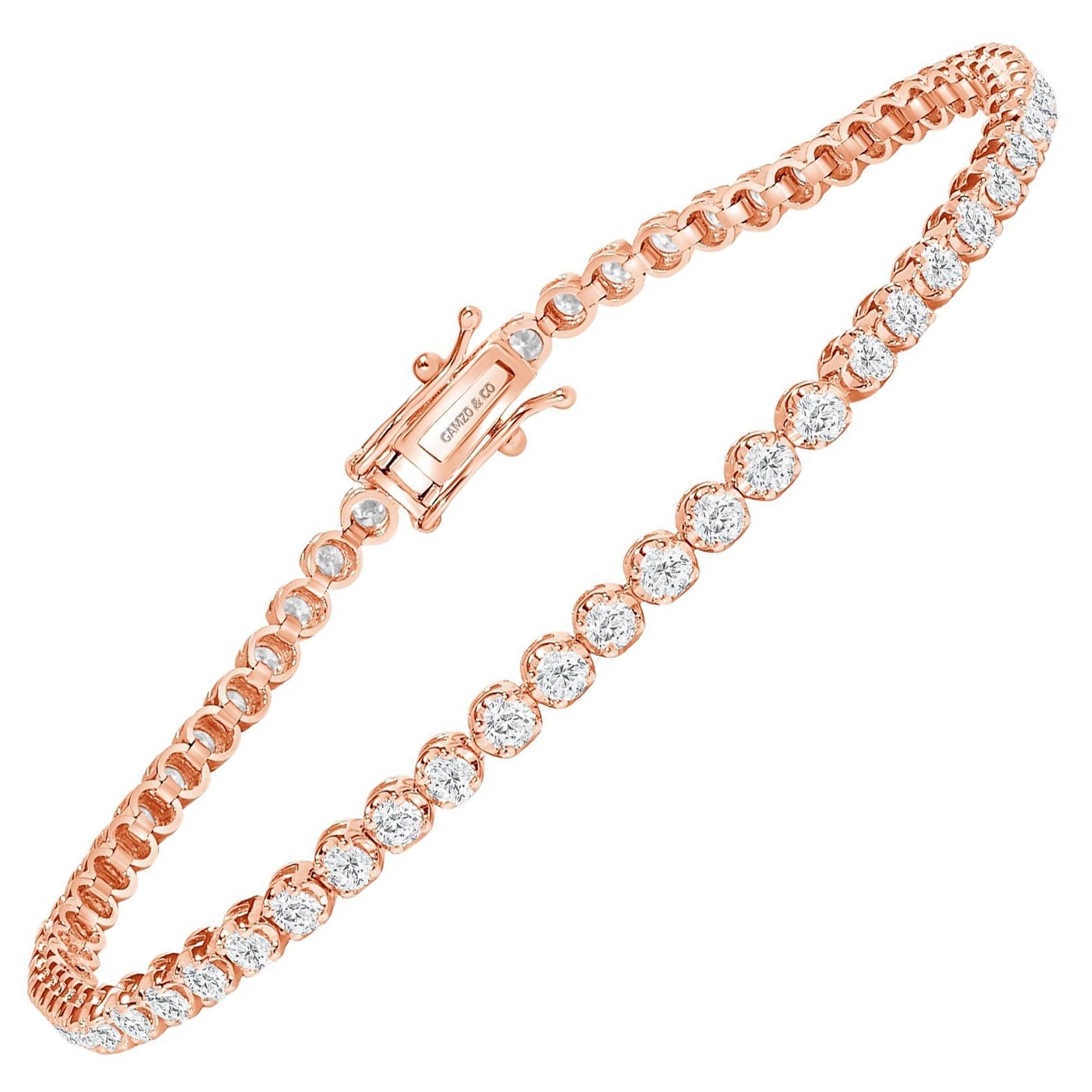 14k Rose Gold 3 Carat Round Diamond Illusion Setting Tennis Bracelet For Sale