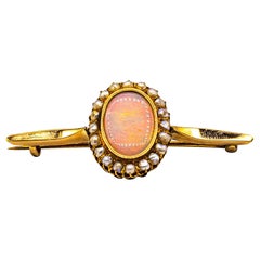 Retro Art Deco Style Handcrafted 6.30 Carat Oval Cut Opal Pearl Yellow Gold Brooch