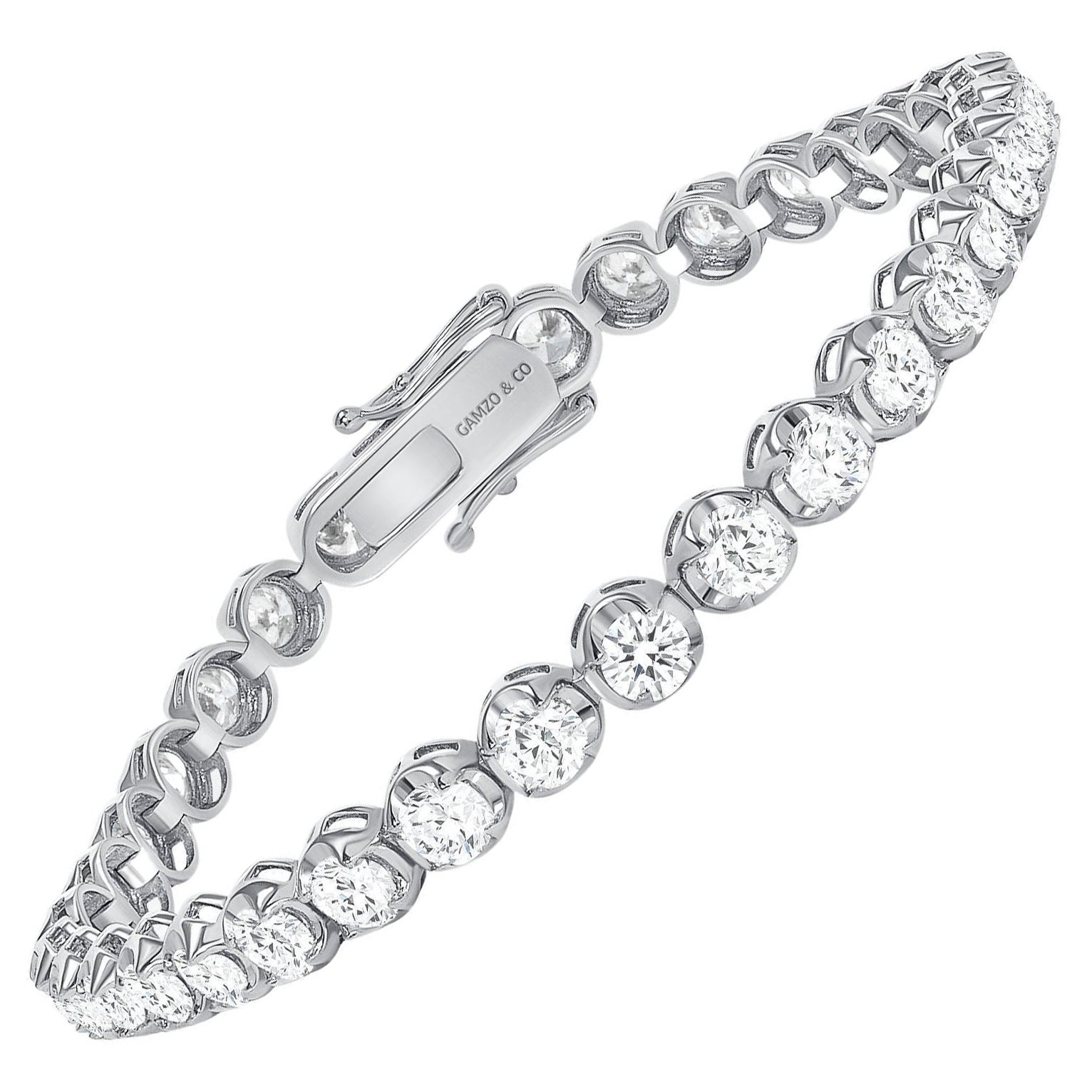14k White Gold 5 Carat Round Diamond Illusion Setting Tennis Bracelet For Sale