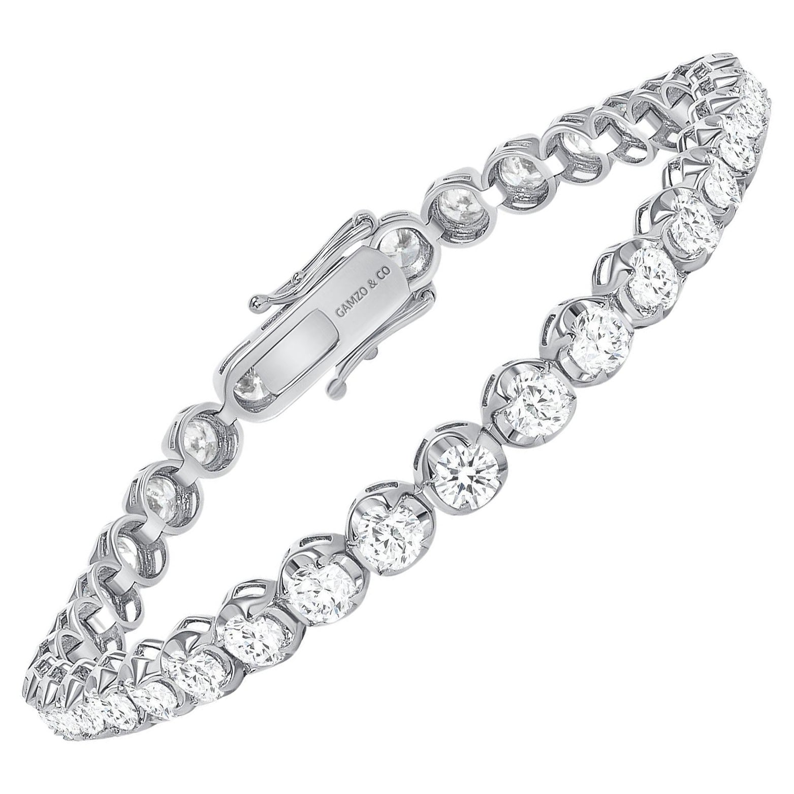 Bracelet tennis en or blanc 14 carats avec diamants ronds de 5 carats et monture à illusion de 7,5 pouces