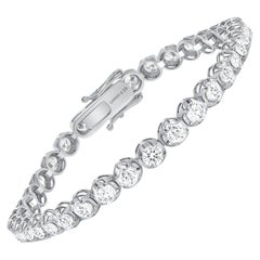 Bracelet tennis en or blanc 14 carats avec diamants ronds de 5 carats et monture à illusion de 7,5 pouces