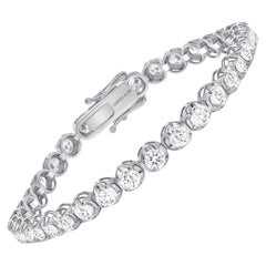 Bracelet tennis en or blanc 14 carats avec diamants ronds de 5 carats à monture illusion de 21,6 cm