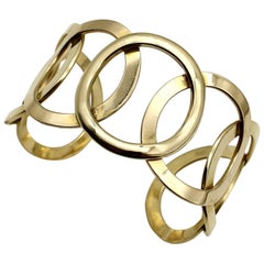 Vintage 18K Gold Modernist Circle Motif Cuff Bracelet Circa 1970
