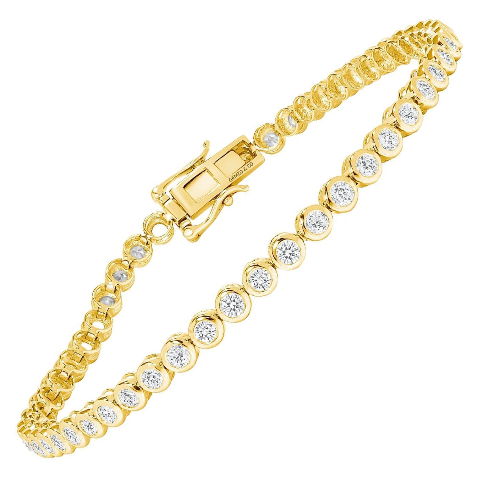 5.5 Inch 14k Yellow Gold 5 Carat Round Diamond Illusion Setting Tennis Bracelet For Sale