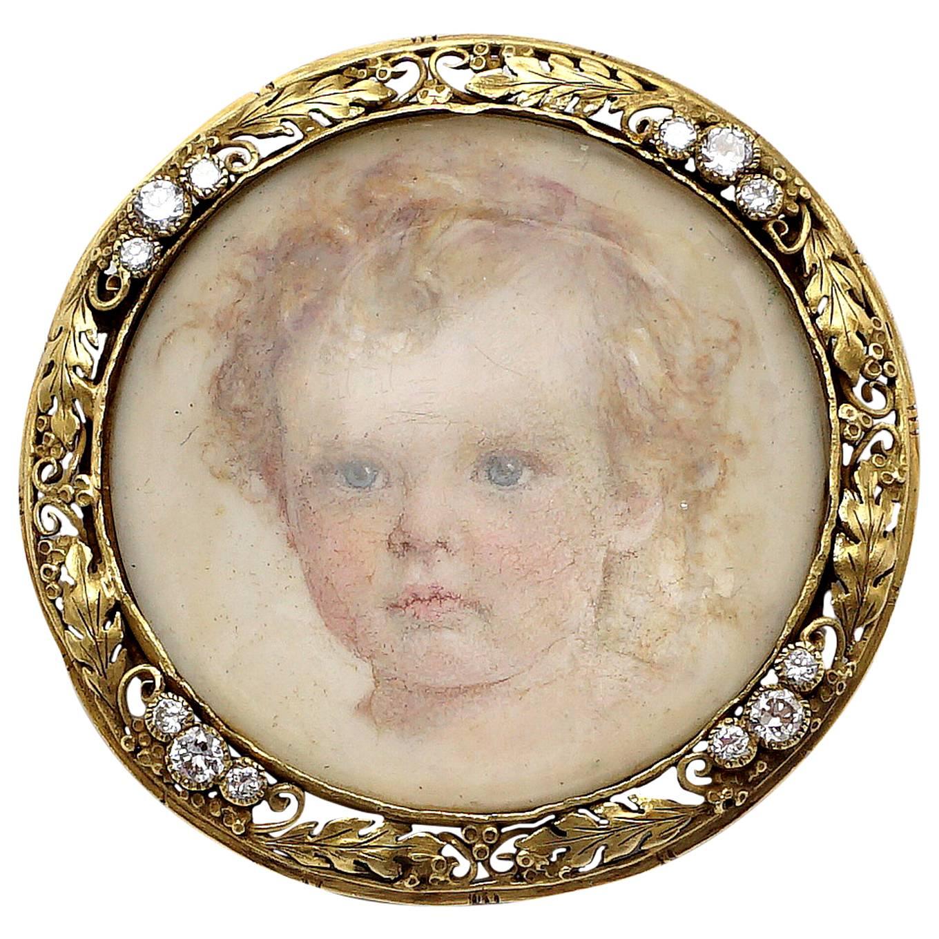 An edwardian period portrait brooch by the famed Edward Oakes.  Renowned for his arts and crafts inspired jewelry using leaves, berries, and bezel set gemstones this piece is a prime example of exactly what Oakes is famous for.  Featuring a