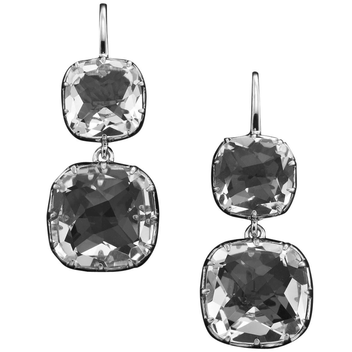 Kozminsky Hand Cut Rock Crystal Double Drop Earrings For Sale