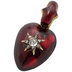 Antique Victorian Garnet Mine Cut Diamond Gold Heart Pendant 