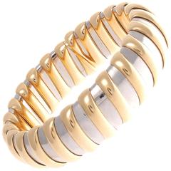 Large Bulgari Steel Gold Tubogas Bracelet