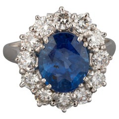 Diamonds and 5.41 Carats Ceylan Sapphire French Vintage Ring