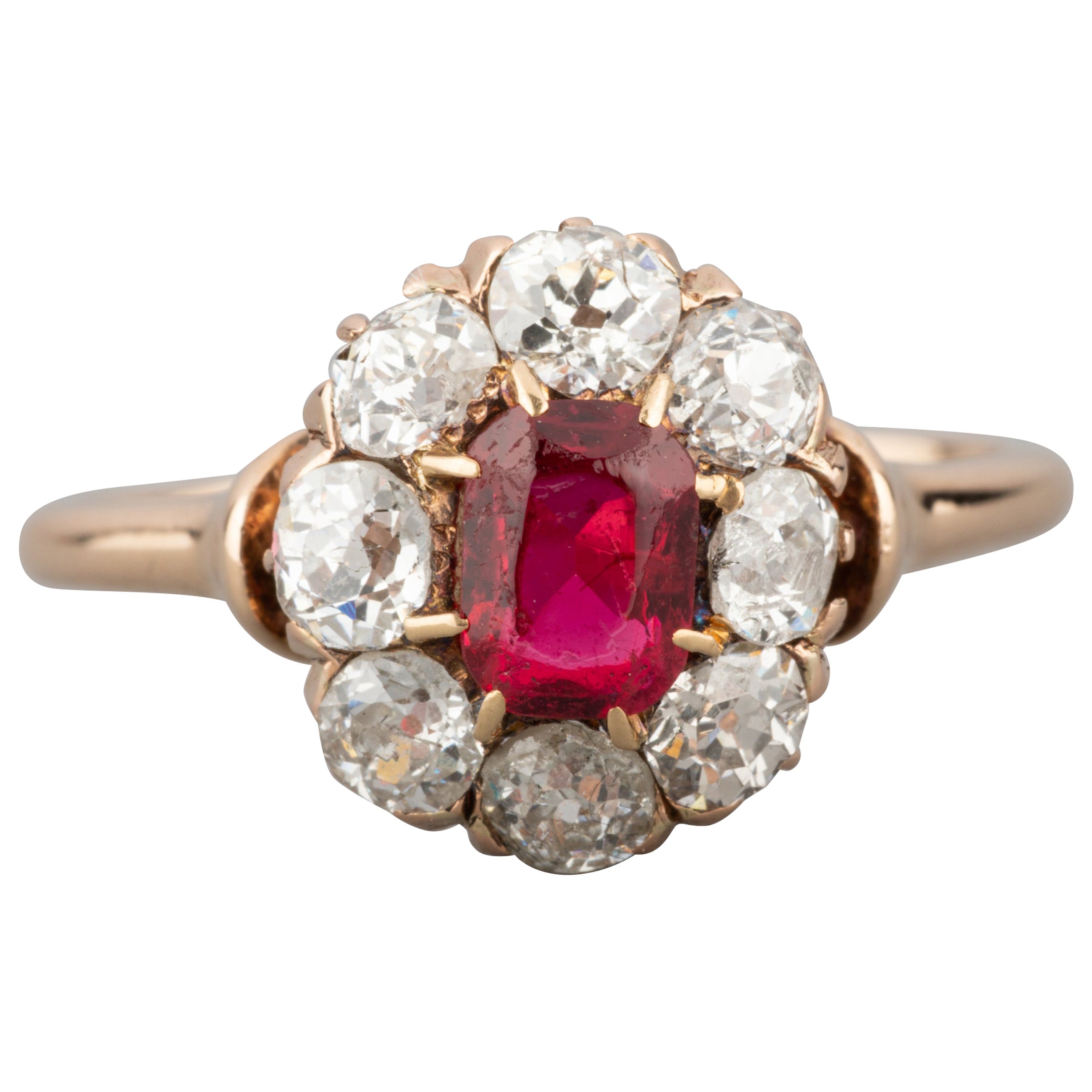 Gold Diamonds and Ruby Retro Ring For Sale