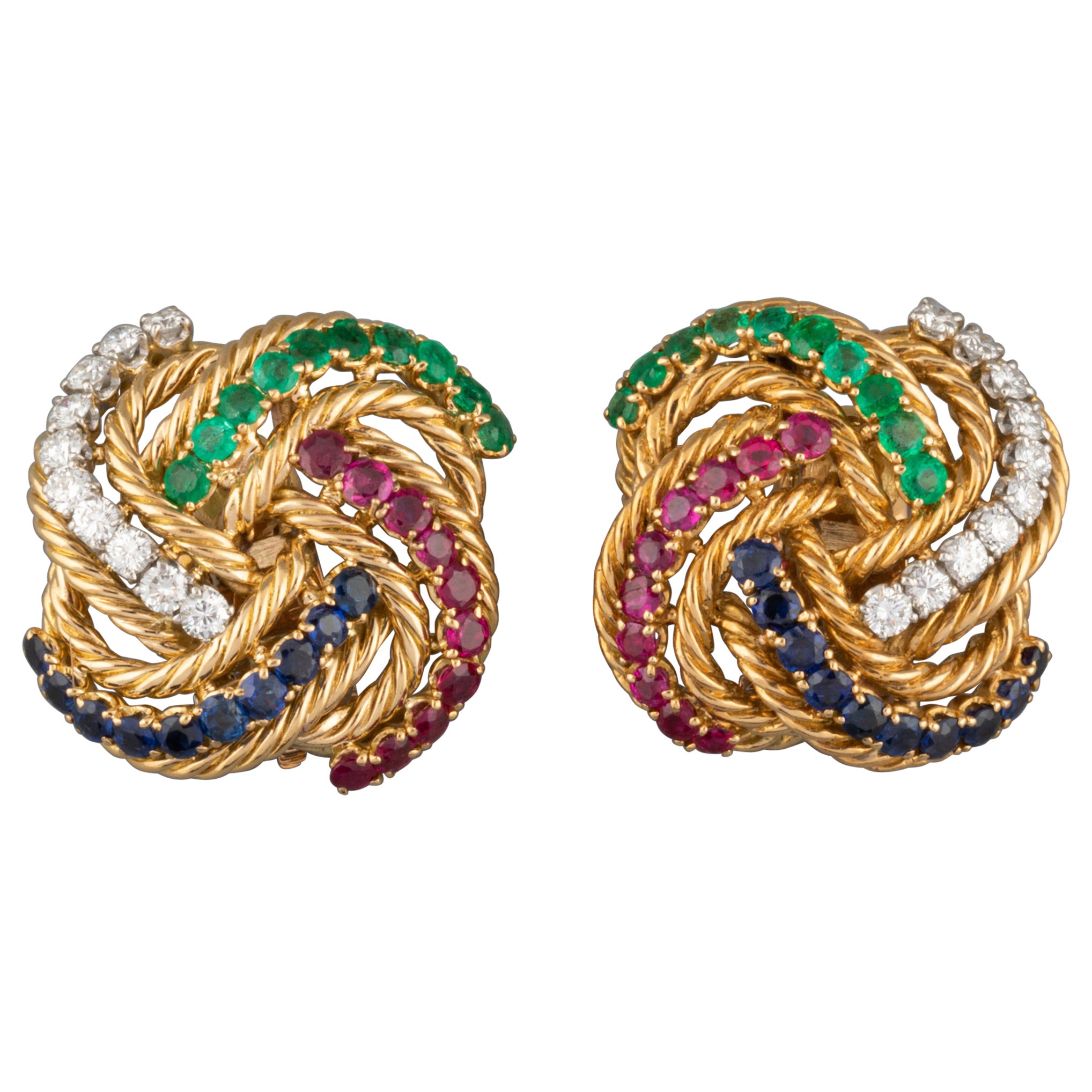 Gold and Precious stones Boucheron Clip Earrings For Sale