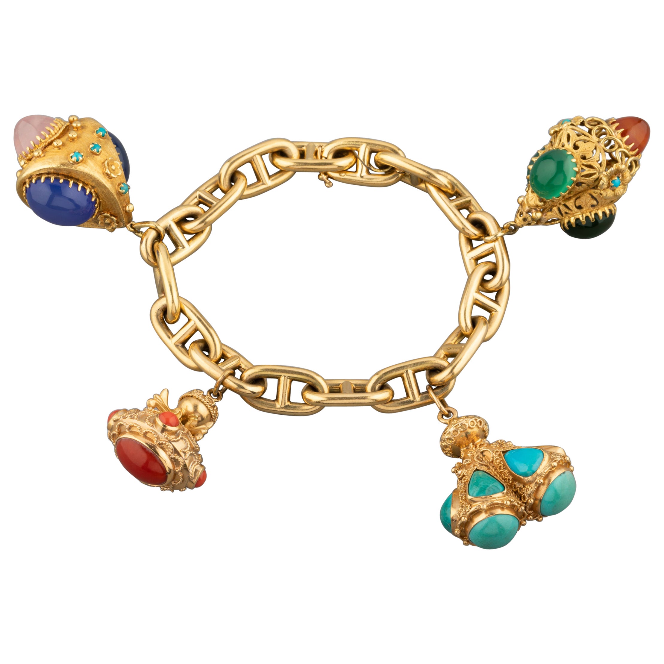 Vintage Gemstone Gold Charm Bracelet at 1stDibs