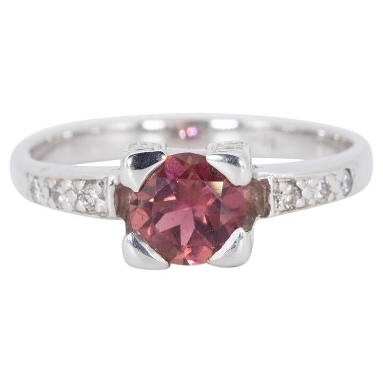 Elegant 14K White Gold Ring with 0.71 Natural Diamonds and Tourmaline For Sale