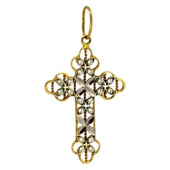 Vintage Lithuanian 14k Gold Cross Pendant with Sapphires