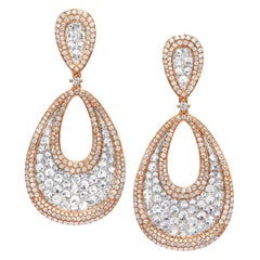 Boucles d'oreilles en or rose et blanc 18KT avec 5,65 Cts. Diamants taille brillant et taille rose