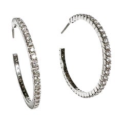 Vintage 2.4 Carats Brilliant Cut Diamonds Hoop 18k White Gold Screw Earrings