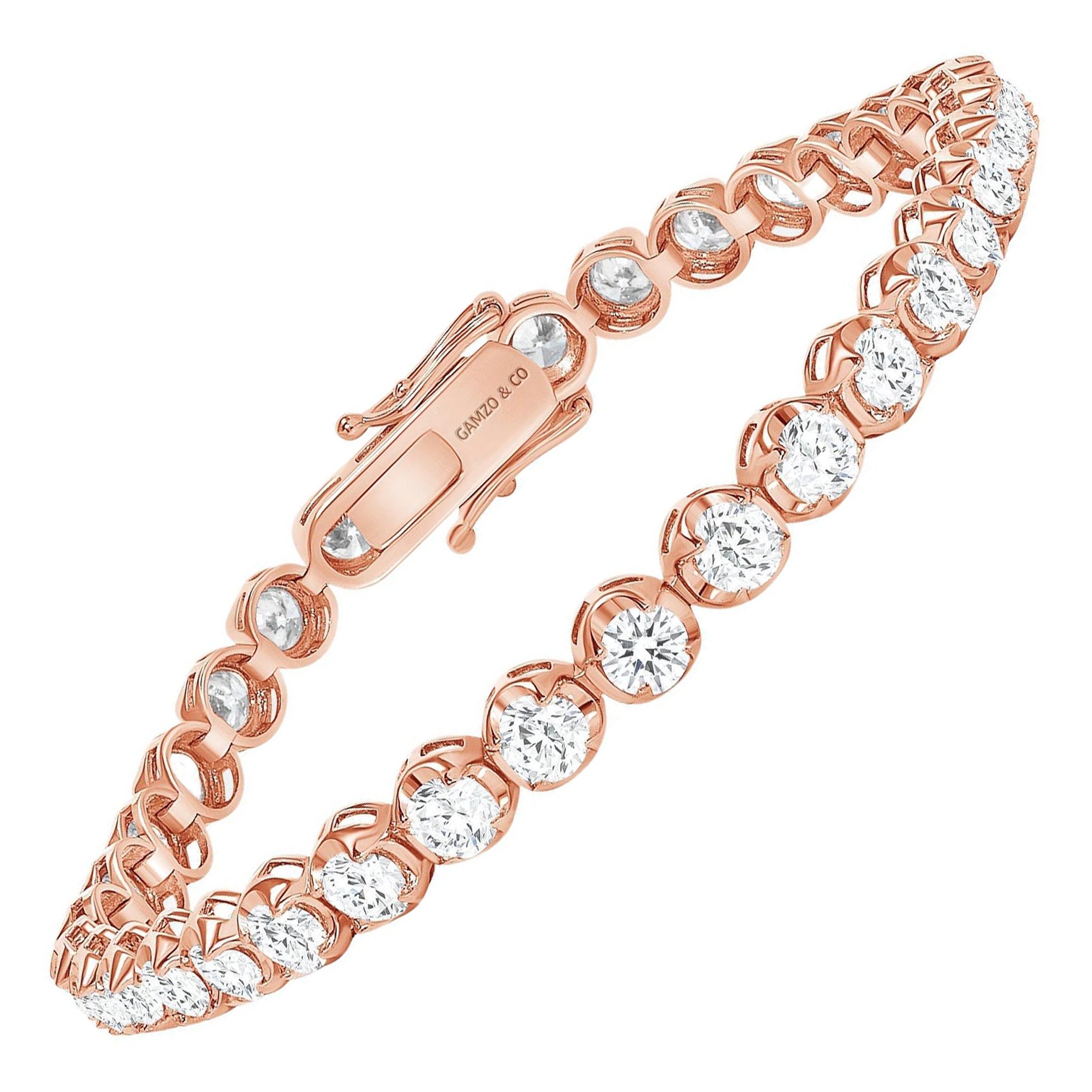 6 Inch 14k Rose Gold 5 Carat Round Diamond Illusion Setting Tennis Bracelet For Sale