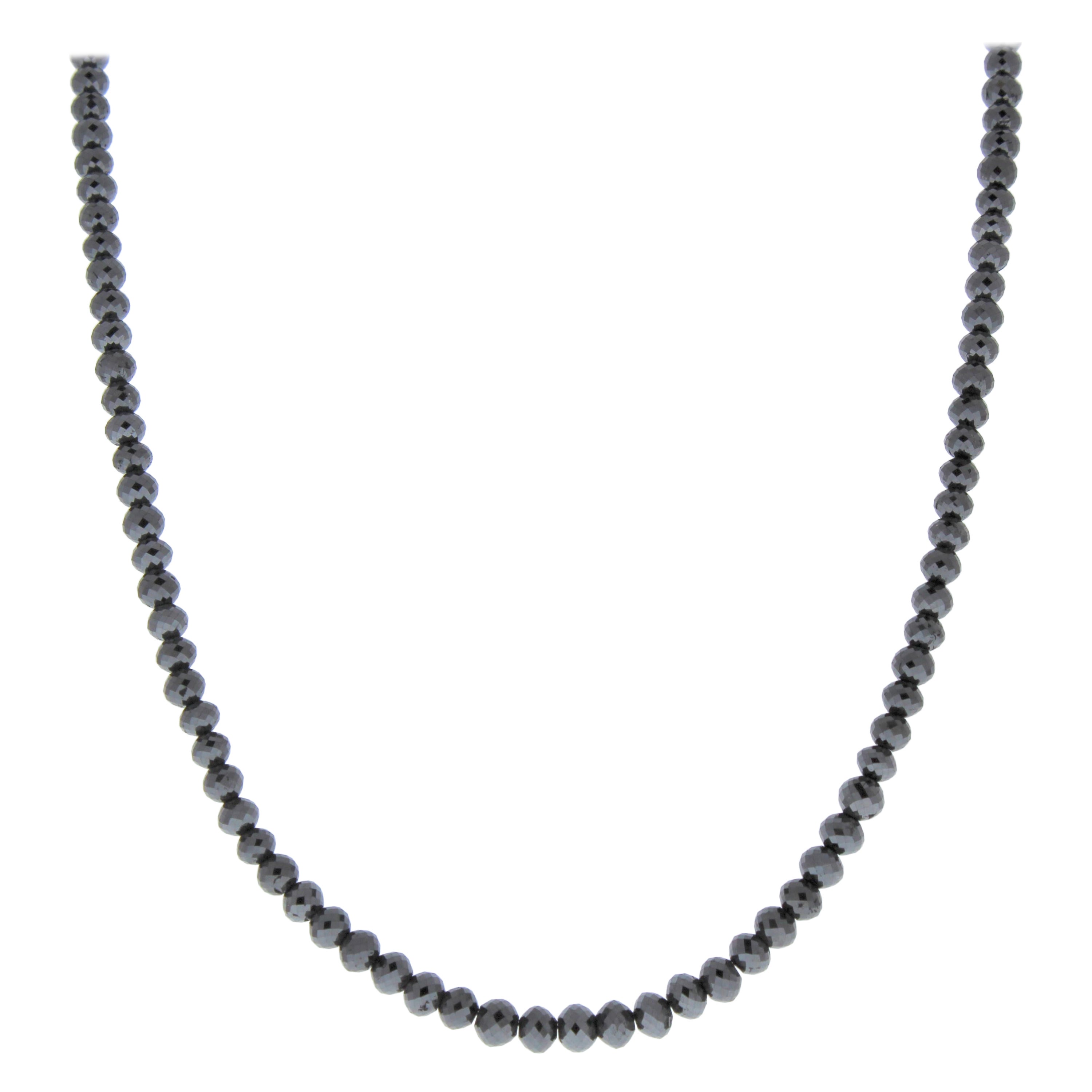 49.32CTW Black Faceted Briolette Diamond Bead Necklace