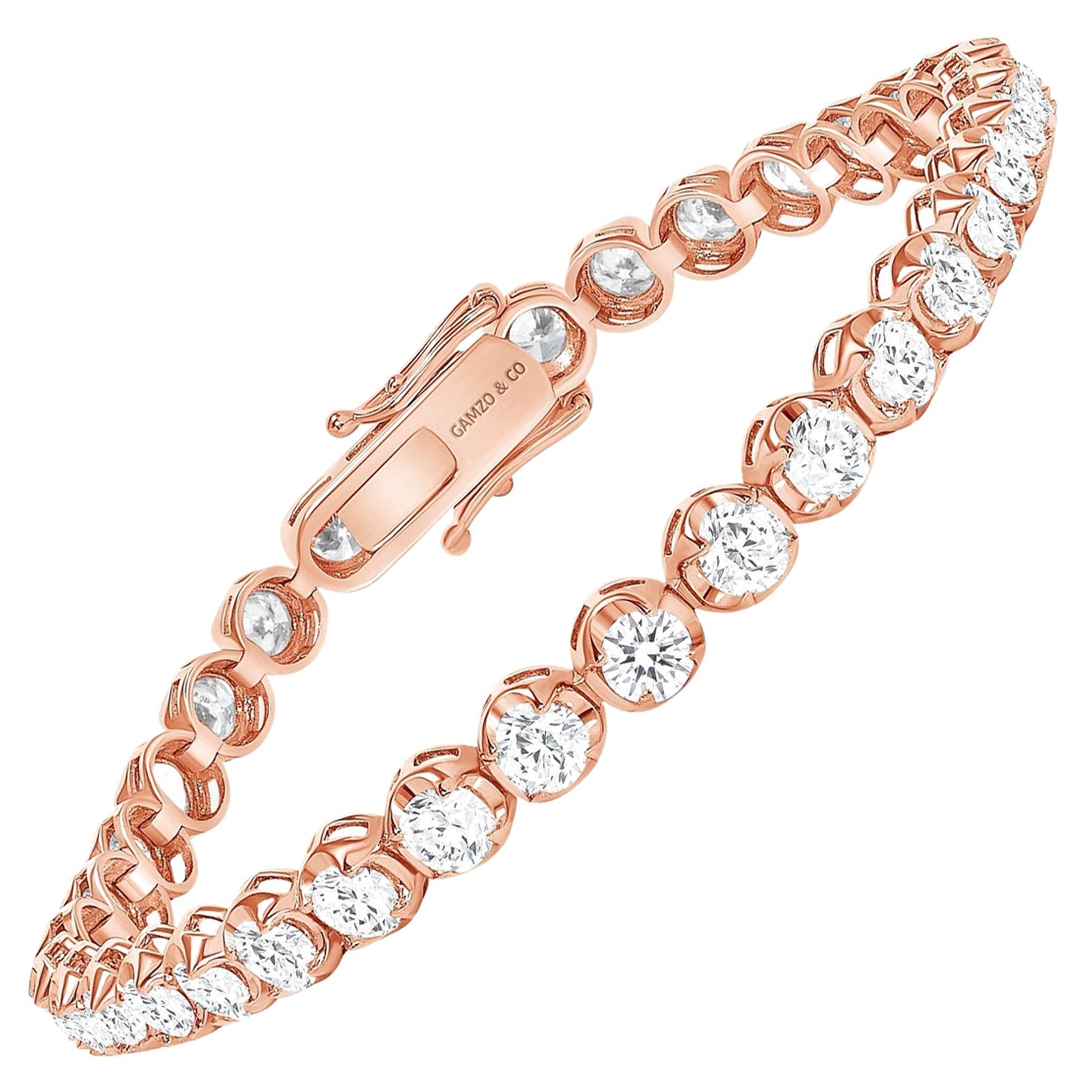 14k Rose Gold 5 Carat Round Diamond Illusion Setting Tennis Bracelet For Sale