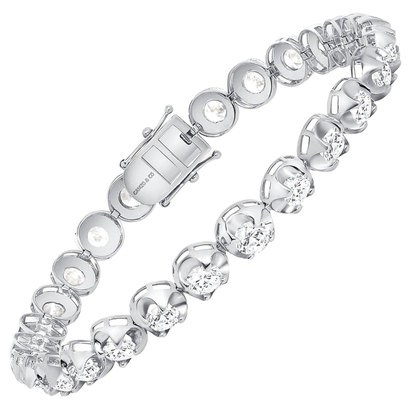 5.5 Inch 14k White Gold 7 Carat Round Diamond Illusion Setting Tennis Bracelet For Sale