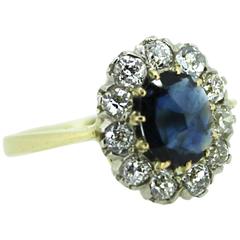 Antique Entourage Blue Sapphire Diamond Gold Ring